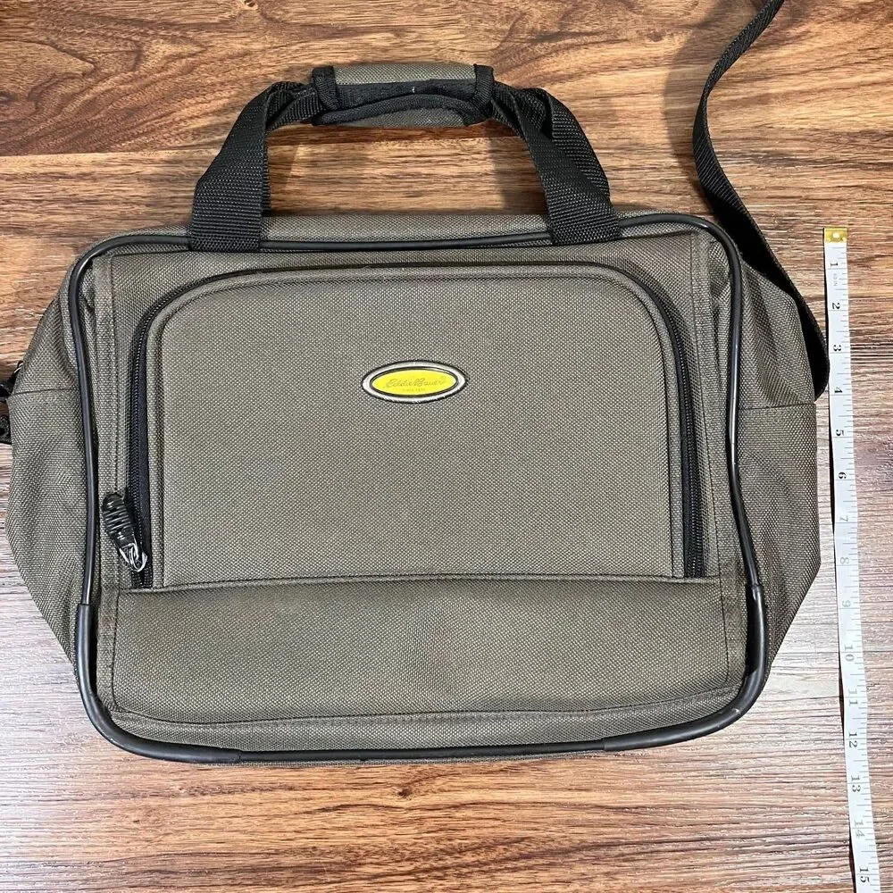 Eddie Bauer Messenger Weekend Bag Green Canvas Laptop Travel Shoulder Strap